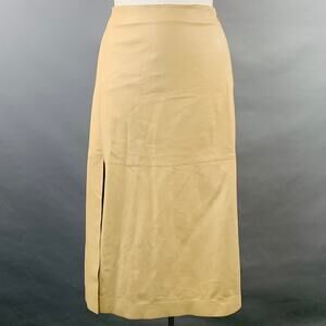 NICOLE FARHI Size 10 Beige Leather Lambskin Side Zipper Midi Skirt